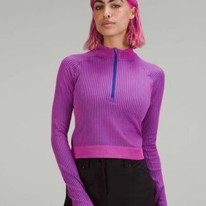 Lululemon Rest Less Cropped Half Zip - Size 2 - Color Rib Psychic/Sonic Pink